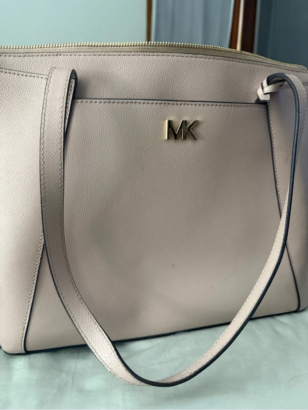 Michael Kors Light Cream Tote with Gold MK Hardware